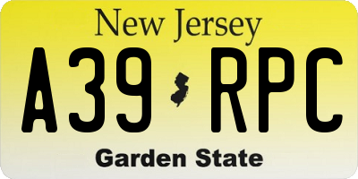 NJ license plate A39RPC