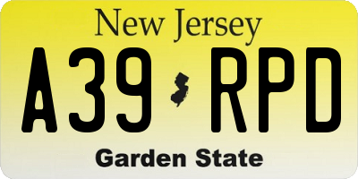 NJ license plate A39RPD