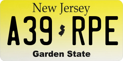 NJ license plate A39RPE