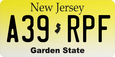 NJ license plate A39RPF