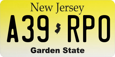 NJ license plate A39RPO