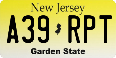 NJ license plate A39RPT