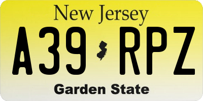 NJ license plate A39RPZ