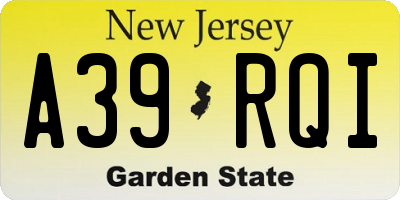 NJ license plate A39RQI