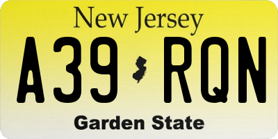NJ license plate A39RQN