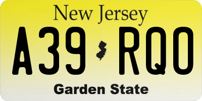 NJ license plate A39RQO