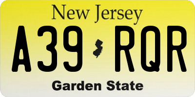 NJ license plate A39RQR