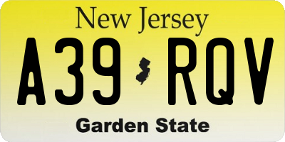 NJ license plate A39RQV