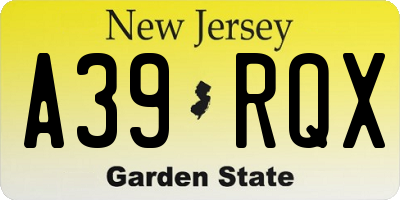 NJ license plate A39RQX