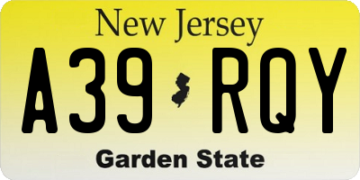 NJ license plate A39RQY