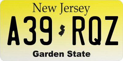 NJ license plate A39RQZ