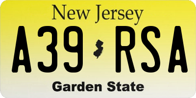 NJ license plate A39RSA