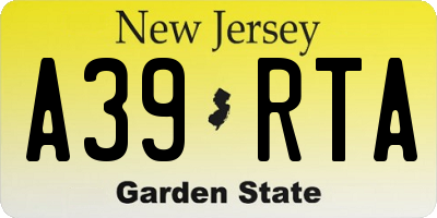 NJ license plate A39RTA