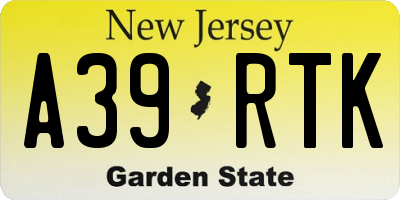 NJ license plate A39RTK