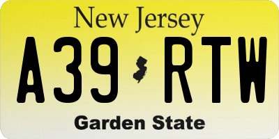 NJ license plate A39RTW