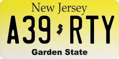NJ license plate A39RTY