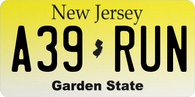 NJ license plate A39RUN
