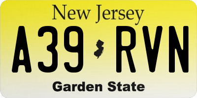 NJ license plate A39RVN