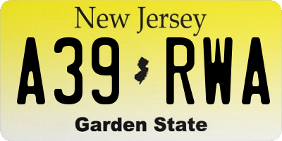 NJ license plate A39RWA