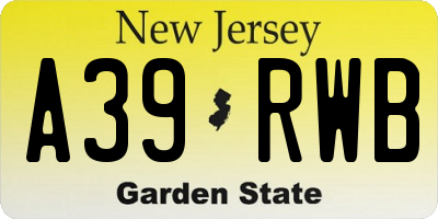 NJ license plate A39RWB