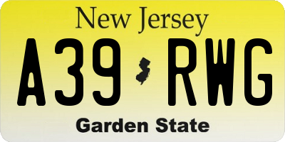 NJ license plate A39RWG