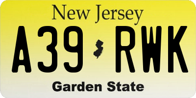 NJ license plate A39RWK
