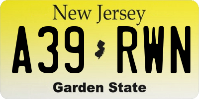 NJ license plate A39RWN