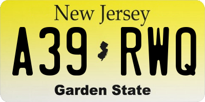 NJ license plate A39RWQ