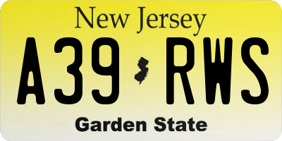 NJ license plate A39RWS