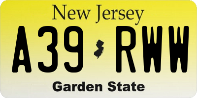 NJ license plate A39RWW