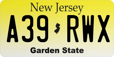 NJ license plate A39RWX