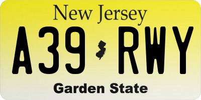 NJ license plate A39RWY