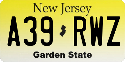 NJ license plate A39RWZ