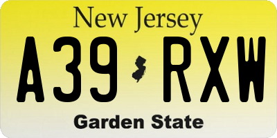 NJ license plate A39RXW