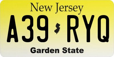 NJ license plate A39RYQ