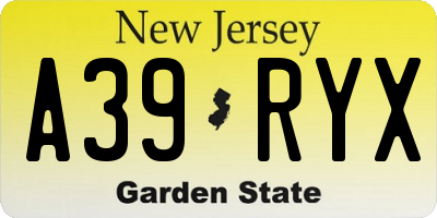 NJ license plate A39RYX