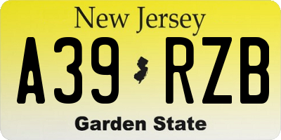 NJ license plate A39RZB