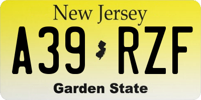NJ license plate A39RZF