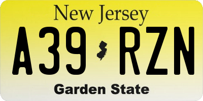 NJ license plate A39RZN