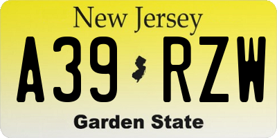 NJ license plate A39RZW