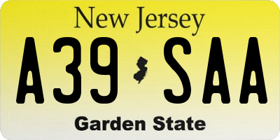 NJ license plate A39SAA