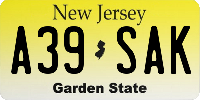 NJ license plate A39SAK