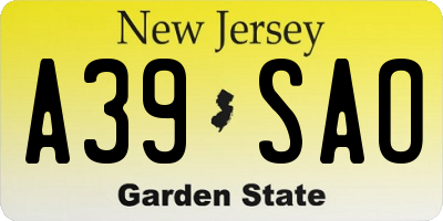 NJ license plate A39SAO