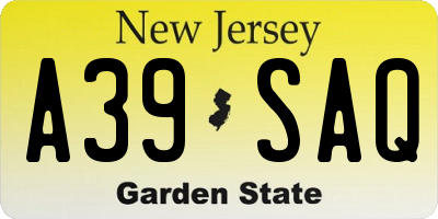 NJ license plate A39SAQ