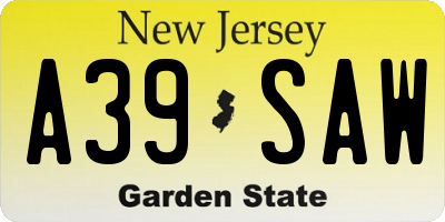 NJ license plate A39SAW
