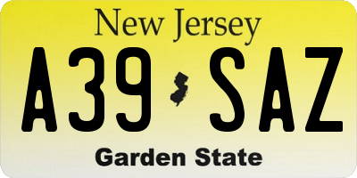 NJ license plate A39SAZ