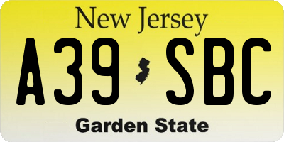 NJ license plate A39SBC