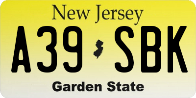 NJ license plate A39SBK