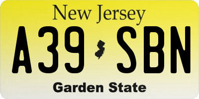 NJ license plate A39SBN