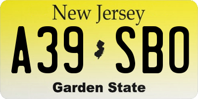 NJ license plate A39SBO